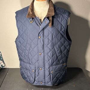 Ralph Lauren Quilted Navy Vest with Brown Accents